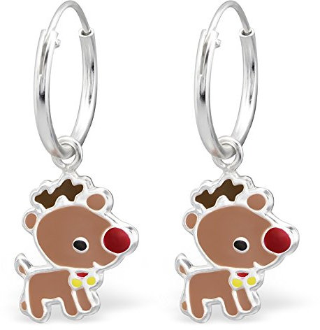 JAYARE Ohrringe Mädchen Rentier Reh X-mas 925 Sterling Silber braun Kinder Creolen