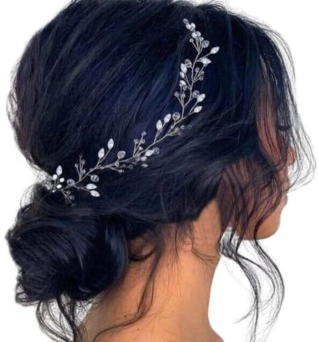 Unicra Serre-tête de mariée en forme de vigne argentée avec strass pour femmes et filles