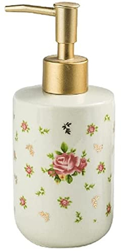 FülleMore Lotionspender Küche Bad Seifenspender aus Keramik Süß Rosen Blumen Muster Flüssigseifenspender 320ml Nachfüllbar Pumpseifenspender Duschgel Shampoo Spender (Große Rose)