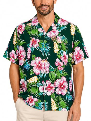 King Kameha Funky Hawaii Hemd Männer - Tropisches Hawaiihemd Herren Kurzarm mit Brusttasche & Blumen-Motiv