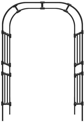 Liang Rundrohr Gartenpavillon mit gewölbten Türen, Rosenklettern, Rattan-Regal, rostfrei, wiederverwendbar, Schwarz (Größe: 2,4 x 2,4 m)