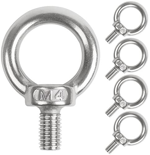 Leryati Ringschraube M4, 5 Stücke 304 Edelstahl Augenschraube Ring-Augenbolzen Runde Ringbolzen, Außengewinde-Ringschraube for Befestigen Sie hängende Ornamente, Blumentöpfe, Schaukelständer usw.