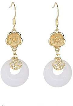 Ohrringe Silber,925 Sterling Silber Ohrringe Für Frauen Kreative Weiße Jade Donut Blumen Tropfen Ohrringe Ohrhaken Vergoldet Zierliche Charm Schmuck Für Frauen Amulett Geschenk