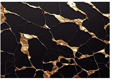 WTD Mantiburi Papier peint photo en marbre doré et noir effet 3D abstrait effet pierre - Avec colle - Pour salon, chambre à coucher, couloir - Papier peint non tissé - Prêt à être monté (152 x 104 cm)
