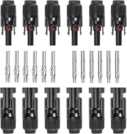 OBLLAR 5 Pairs Solar Cable Connector, Male/Female Solar Panel Cable Connectors, Double Seal Rings PV Connector, Solar Photovoltaic Connector, Black
