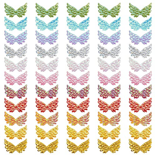 AHANDMAKER 110 Stück Glitzer Engelsflügel Aufnäher, 11 Farben 1.38 Zoll Eisen Auf Patches Flügel Geprägte Applikation, Mini Angel Wing Ornament Zubehör Zum Nähen von Abendkleidern Hosen, Schuhen