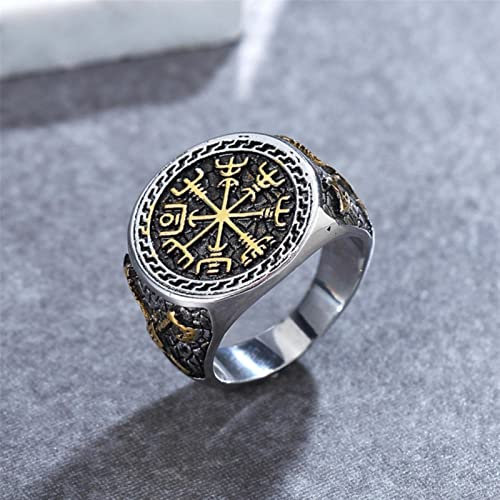 XJruixi Biker Men Boy Retro Viking Compass Ring Nordic 316L Stainless Steel Axe Valknut Ring Triangle Jewelry Gift Wholesale New