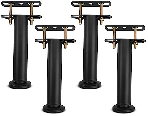 Bed Support Legs, Metal Adjustable Legs for Bed, Heavy Duty Bed Center Frame Middle Reinforce Circular Bottom Extendable Slat Support Leg for Cabinet Sofa Bed Frame Replacement Parts (Black 4 Pcs)