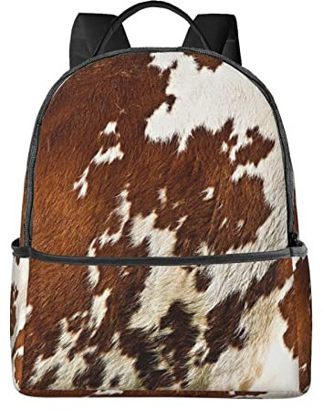 Büchertasche für Schüler, schwarz-weiß gestreift, für Reisen, Schule, Arbeit, Rucksack für Jungen und Mädchen, leger, leicht, Rotes und weißes Rindsleder., One size