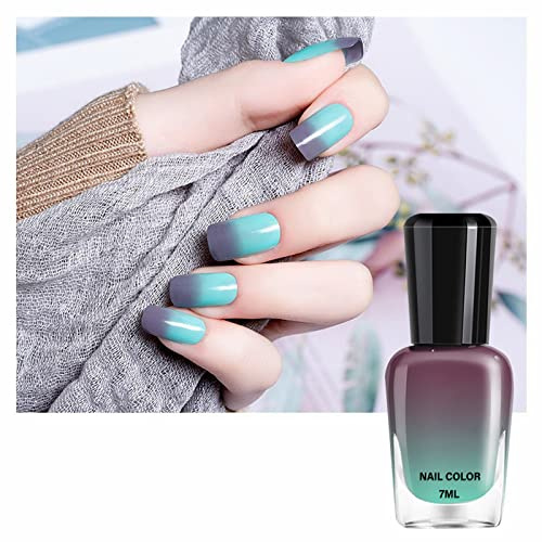 Color Changing Nail Polish, Pink Glitter Blue Purple Mood Temperature Change Nail Polish, Long Lasting Glossy Quick Dry Gradient Oily Mood Nail Polish for DIY Nail Art Manicure at Home Salon