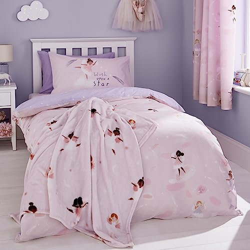 Catherine Lansfield Dancing Fairies - Set copripiumino singolo reversibile con federa, colore: rosa