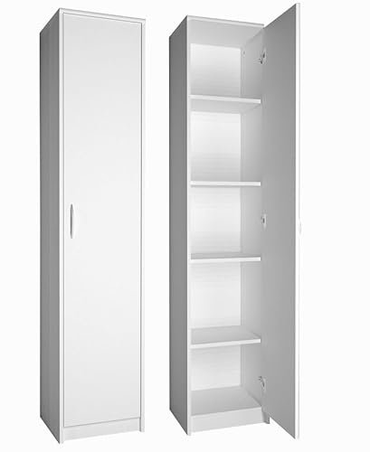 KUBUTKU Armoire multifonction pratique, 180 x 39 x 35 cm, avec 1 porte et 4 étagères, pour le bureau, le ménage, blanc