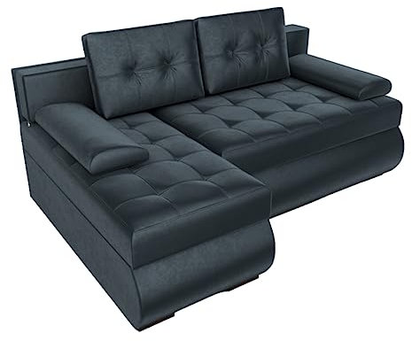 BROMARKT Ecksofa KASTELL 2 L-Form Schlafsofa Wohnlandschaft Links/Rechts Couch, Bettkasten,Schlaffunktion,viele Farbvarianten (Links,Monolith 97 – Schwarz, h80 x t141 x b200 cm)