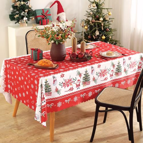 iEvery Tischdecke Weihnachten140x180 Fleckschutz Weihnachtstischdecke Schneeflocke Abwaschbar Tischtuch Polyester Table Cloth für Weihnachtstag Küche Neujahr Party Dekoration