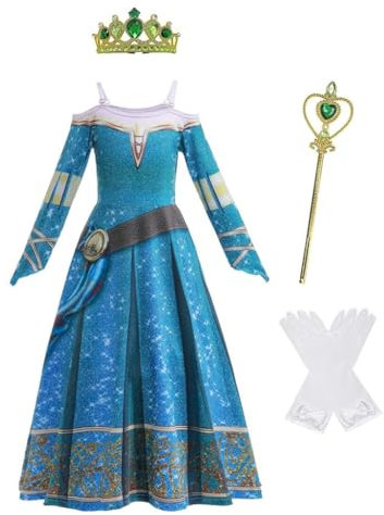 Lito Angels Prinzessin Merida Kleid Kostüm Verkleidung mit Accessoiresfür Kinder Mädchen Größe 11-12 Jahre 152, Blau (Tag-Nummer 150)