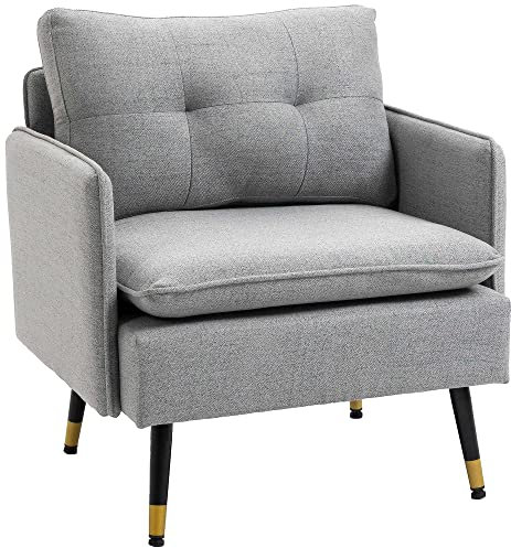 HOMCOM Modern One Seater Sofa, Button Tufted Armchair with Cushions and Steel Legs, Accent Chair for Living Room, Guest Room, Grey