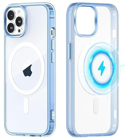 Yoedge Transparent Magnetic Case for iPhone 11 Pro Max 6.5 inch, with Built-in Magnets Compatible with MagSafe Charging, Slim PC + TPU Silicone Protective Shockproof Bumper Cover, Blue