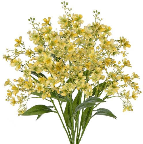 Hollyone 3PCS künstliche Blumen wie echte dekorative Blume Gelb Daphne Blossom 72CM Lange Stiele biegsame gefälschte Blumen Zweige für Blumenarrangement Sträuße Heimdekoration