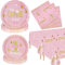 Miss Onederful - 122 piezas de decoraciones de cumpleaños, vajilla rosa y dorada para fiesta de primer cumpleaños de niña, sirve para 40
