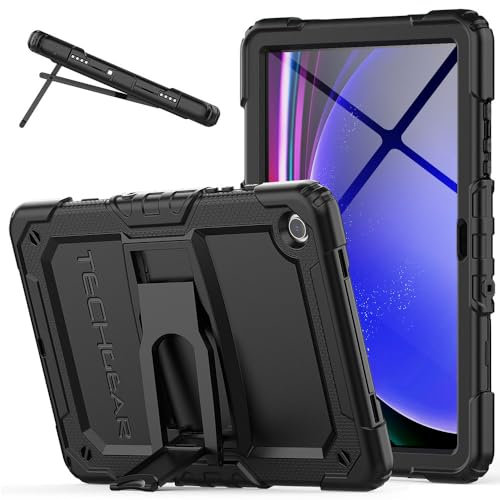 TECHGEAR Rugged Case for Samsung Galaxy Tab A9 Plus 11 (SM-X210 / SM-X215) – Heavy Duty Shockproof Armour Cover with Built-in Stand & Screen Protector – Ideal for Schools, Work, Warehouse