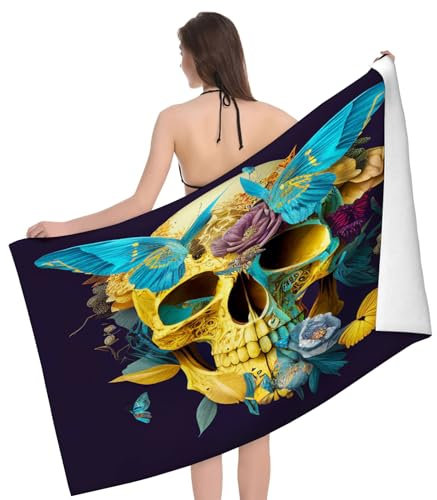 351 Toalla De Playa De Microfibra Calavera con Estampado De Mariposas Y Flores. Manta De Playa Multicolor Toallas Deportiva De Playa Hombres Toalla De Piscina, para Viajar, Piscina, 80x130cm