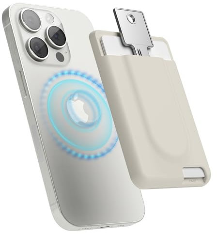 elago Key Magnetic Wallet Card Holder 2-Cards Compatible with MagSafe Compatible with iPhone 16,15,14,13,12 Series - Key Holder, Secure Phone Wallet, Long Last Silicone, Scratch Protection (Stone)