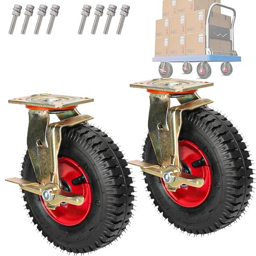 Rueda giratoria neumática, rueda industrial giratoria de alta resistencia, ruedas silenciosas, cubo de acero, estilo vacío, absorción de impactos, para carros, muebles, carros, sop