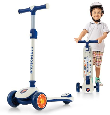 GOPLUS Kinder Roller, Klappbarer Scooter mit Verstellbarem Lenker, LED Rädern, Tretroller mit Neigen-zum-Steuermechanismus für Kinder im Alter von von 3-6 Jahren (Weiß)
