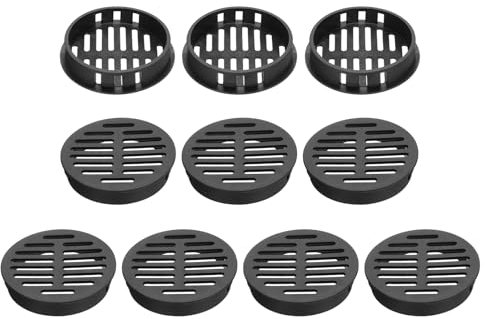 sourcing map 10 rejillas de ventilación circulares de 50 mm, cubierta de ventilación de plástico negro para baño, hogar, oficina, cocina, armario, armario