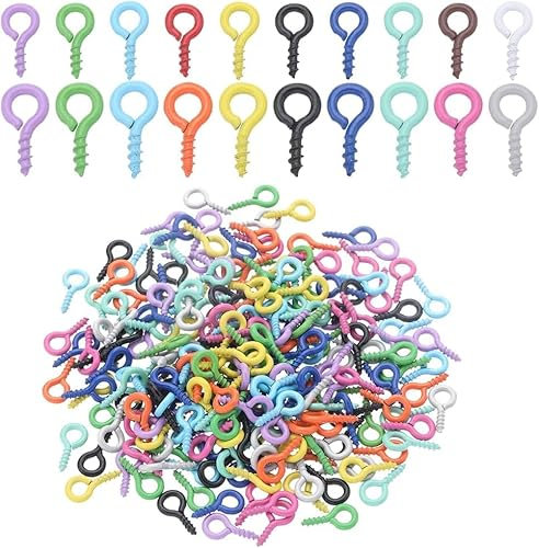 Azttior 350 Bunte Schraubösen, Mini Schraubenhaken 10mm für DIY Bastelprojekte, Schmuckherstellung, Schlüsselanhänger, Edelstahl Ringschrauben, Kleine Haken zum Schrauben für Kunsthandwerk, Anhänger