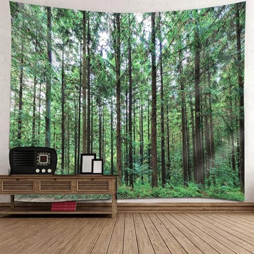 AMDXD Tapisserie, Natur Landschaft Wandteppich Baum Wald Design Muster Wandteppiche Grün Polyester, Wand Deokration für Wohnzimmer, Wohndekor, 240x220cm