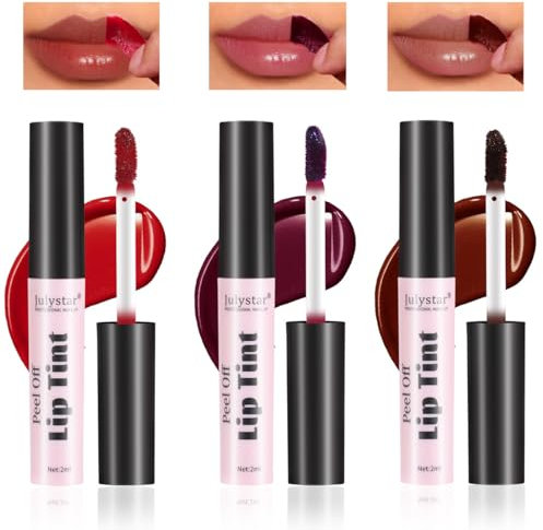 Baorder 3 Farben Peel Off Lip Stain Set, Tattoo Magic Color Matte Nude Lipgloss, Langlebiger wasserdichter Peel Off Lipliner, Antihaftbecher Flüssiger Lippenstift Lippenfleck für Frauen Mädchen
