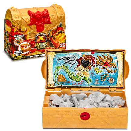 TREASURE X TX TRR69000 - Coffre du Dragon, Sculpture rocheuse avec Coffre au trésor, découvrez Le Secret avec la Carte des trésors, Figurine Unique Dragon doré ou Ardent, +5 Ans, célèbre