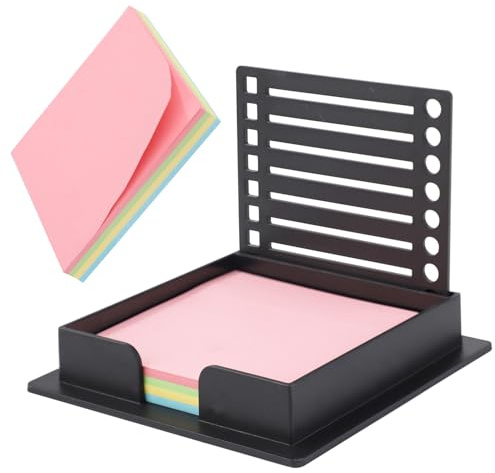 Haftnotiz Halter mit Haftnotizen, 8,7x8,7x1,7cm Haftnotiz Halterung mit Vorlage Notizblock Spender mit Schablone Haftnotiz-Spender für Schreibtisch und Büroarbeit (Schwarz)