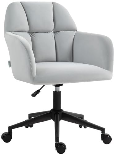 HOMCOM Bürostuhl, Höhenverstellbarer Schreibtischstuhl mit Samtoptik, Rückenlehne, Drehstuhl mit Armlehne für Home Office, Büro, Hellgrau
