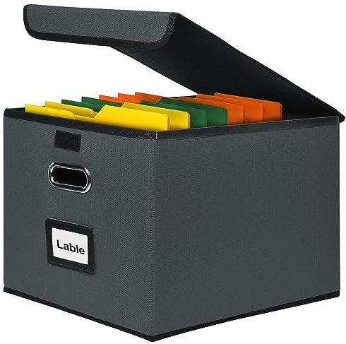 Okydoky Ablageboxen mit Deckel,A4 Hängemappenbox aus Faserplatte und Papier in stilvoller Regenponchosenoptik, Geeignet für Haus und Büro, und Datei Ablageboxen(Dark Gray)