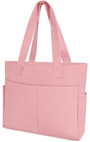 KUOGAS Shopper Tasche Damen, große Cord Tasche mit Reißverschluss, Beuteltasche und Tote Bag Damen, geeignet zum Einkaufen, Reisen, Arbeiten und für die Schule