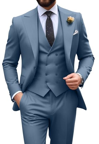 Herrenanzug, Slim Fit, 3-teilig, zweireihig, formelles Smoking-Set für Herren, Anzug für Hochzeit, Abschlussball und Bräutigam