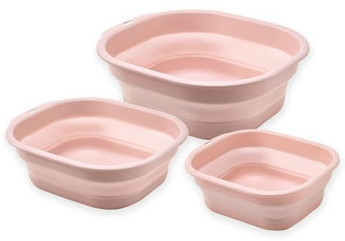 Zusammenklappbares Waschbecken 3er Set, Faltbare Große Mittlere Kleine Waschbecken, Tragbare Kunststoffbecken für Wäsche, Flaschen, Reisen, Camping (Rosa)