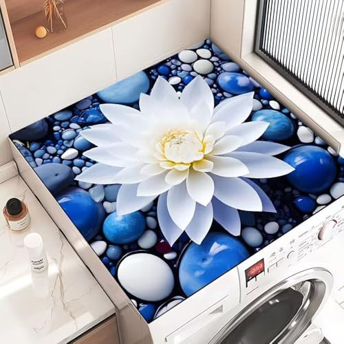 Highdi Housse de Protection pour Machine à Laver Top, Pierres Colorées Coussin de Machine à Laver Antidérapant Housse de Machine à Laver Ou Sèche-Linge (30 * 40cm,Motif de Lotus)