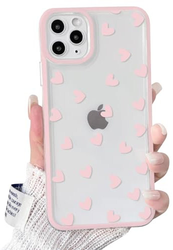 NITITOP Compatible with iPhone 11 Pro Case Cute Clear Light Pink Love Heart Pattern for Girls Women Soft TPU Transparent Colourful Frame Full Camera Lens Shockproof Protective Cover - Light Pink