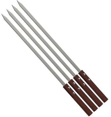 YSAMAX 60CM BBQ Barbecue Skewers with Wooden Handle, Long-Lasting and Easy to Maintain, Rust-Resistant, Non-Deformable, Versatile and Multipurpose Use, (4PCS)