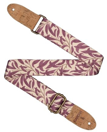 CASCHA Gitarrengurt Mauve Leaves, Veganer Polyester-Gurt mit Korkenden, 89-158 cm verstellbar, 5 cm breit
