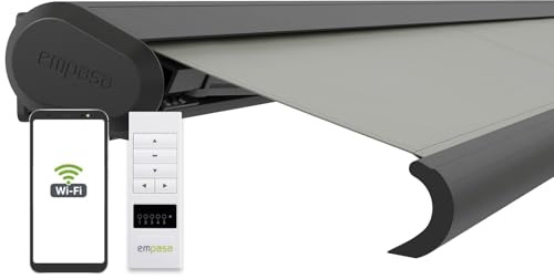 empasa elektrische Vollkassettenmarkise Profi Plus mit WiFi-Motor | Smart Home kompatibel Terrassenüberdachung Markise Kassette: anthrazit, Stofffarbe: hellgrau, Größe: 4.5 x 3.5 m