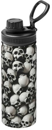 Kfjghhl Bouteille d'eau isotherme en acier inoxydable noir tête de mort pour le sport, la gym, les voyages, le camping, la randonnée