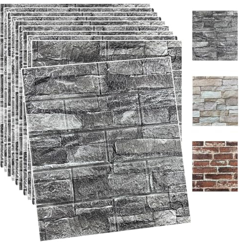 10 PCS 3D Brick Wallpaper, 13×15’’ DIY Self Adhesive Wall Tiles, Waterproof,Masonry Effect, Home Decoration, 3D Wall Panel,Suitable for Kitchen, Bathroom, Living Room