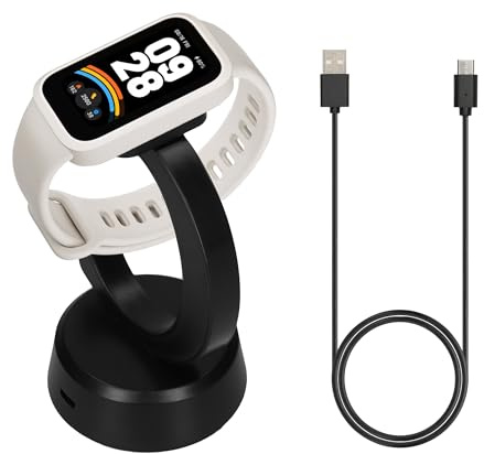 kwmobile USB Ladegerät kompatibel mit Xiaomi Mi Band 10 / Band 9/8 / 8Pro / Redmi Watch 3 Active - USB Kabel Charger Stand - Smart Watch Ladestation - Ladekabel mit Standfunktion in Schwarz
