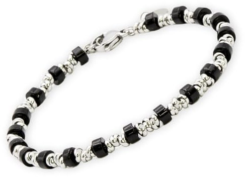 OMI® Herren-Armband aus Stahl mit Natursteinen, mehrfarbig, Türkis, Smaragdgrün, Lapislazuli, Schwarz – elegant und lässig, Regolabile, Legierter Stahl, Kein Edelstein