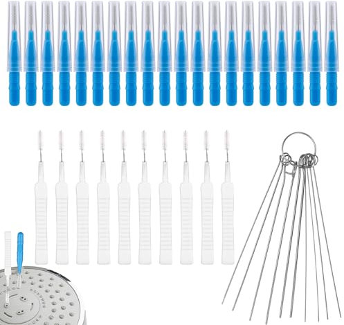 Gosknor 40pcs Shower Head Cleaning Tool Kit, 2 Designs Showerhead Cleaner Brushes and Multi-Size Unclogging Picks Nozzle Unclogger Accessories for Bathroom Tiny Mini Crevice Small Hole Sink Gaps