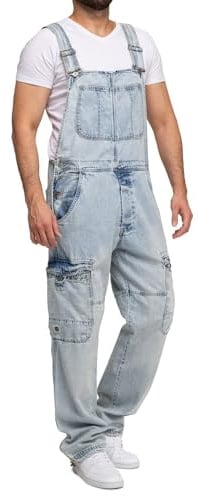 Jet Lag Herren Latz Jeans Hose Overall B lang Loose Fit